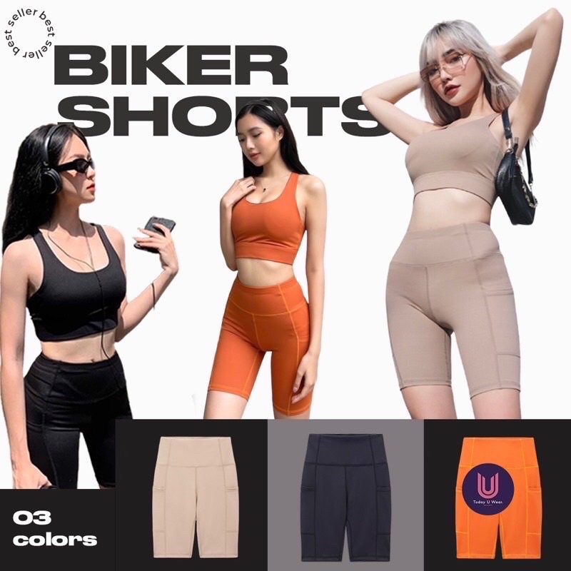 Quần tập gym yoga thể thao nữ legging đùi Biker short lưng cao màu trơn Today U Wear