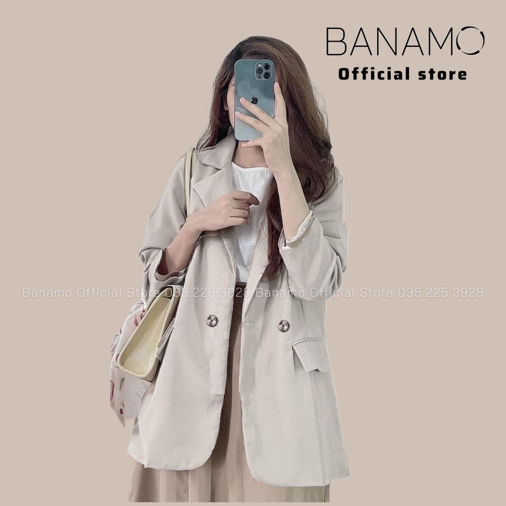 Áo khoác blazer nữ 2 lớp dài tay đệm vai đứng form Banamo Fashion áo vest công sở dài tay có bigsize 3936