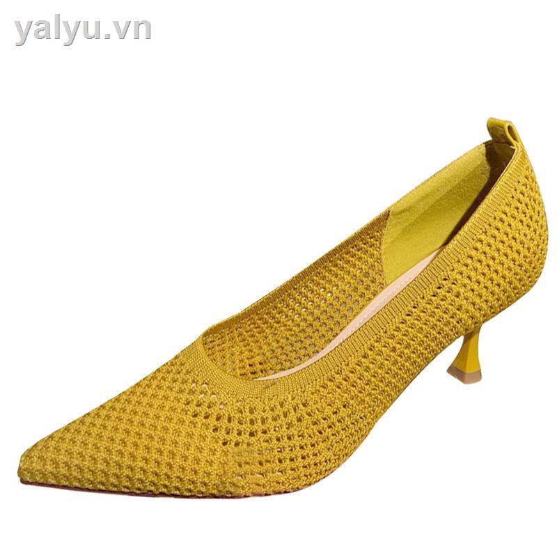 ☼Women s shoes Korean style pointed high heels shallow mouth stiletto sexy single shoes female flying woven mesh breathable 2021ins fashion women s shoes