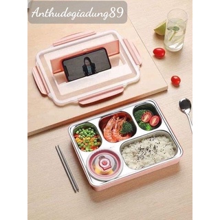 Khay đựng cơm 5 ngăn - khay đựng thức ăn văn phòng inox cao cấp --anthudogiadung89