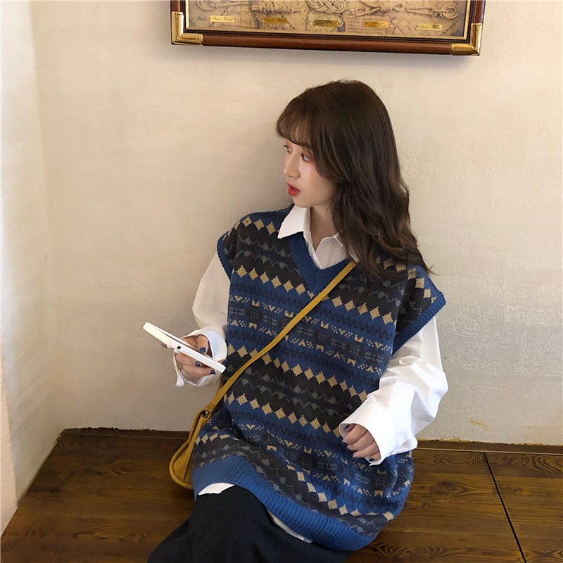 Áo Len Không Tay Cổ Chữ V Form Rộng Thiết Kế Mới Thời Trang Theo Phong Cách Hàn Quốc Cho Nữ