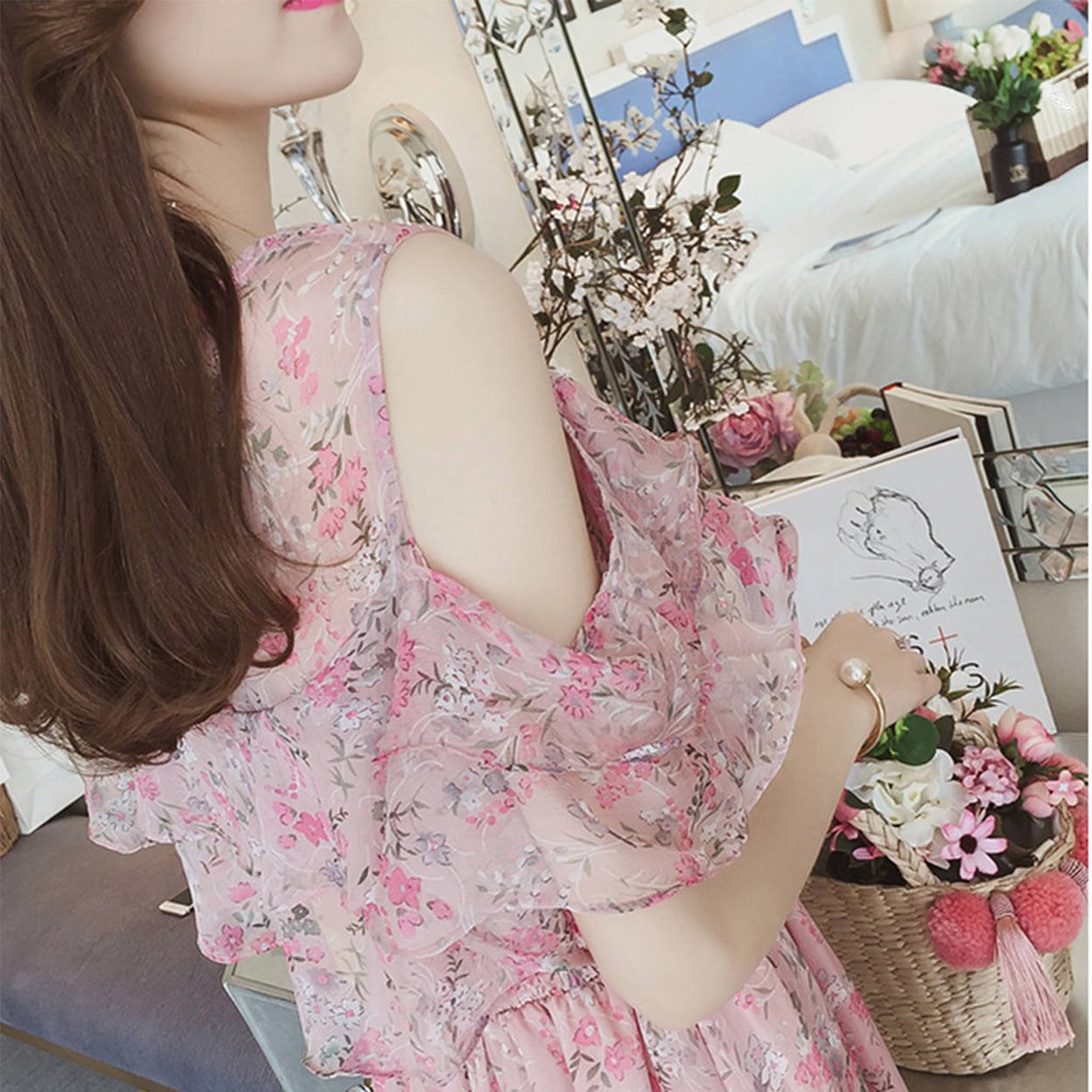 Đầm Maxi Lưng Cao Chất chiffon Phong Cách Hàn Quốc Thời Trang Mùa Hè Cho Nữ S-3XL