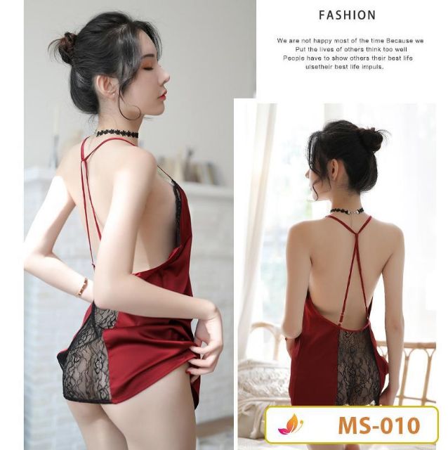 Váy ngủ satin 2 dây hở lưng cao cấp MS5120