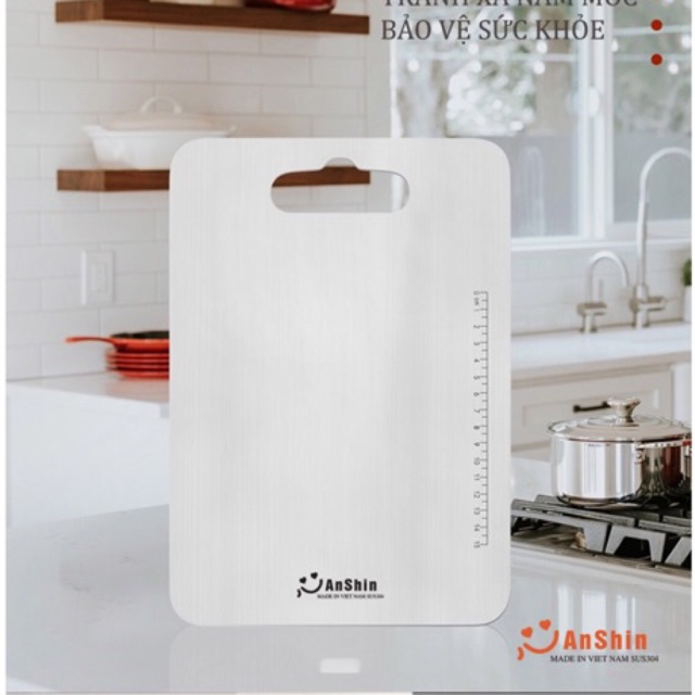 Thớt chống nấm mốc, kháng khuẩn, thớt cường lực Made in Việt Nam, thớt inox 304 có vạch chia Anshin