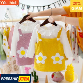 Sét Yếm hoa, áo cổ bèo tay dài cho bé gái 1-6 tuổi