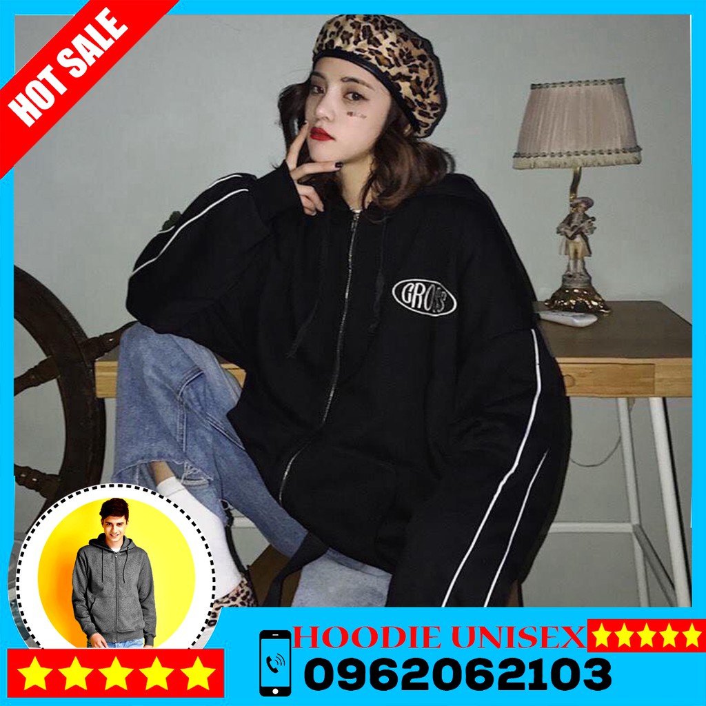 (Đủ Size M,L)  ÁO HOODIE - ÁO KHOÁC NỈ NGOẠI Thêu CROSS 2 Sọc Tay ( 2 Màu ) HOOIDE