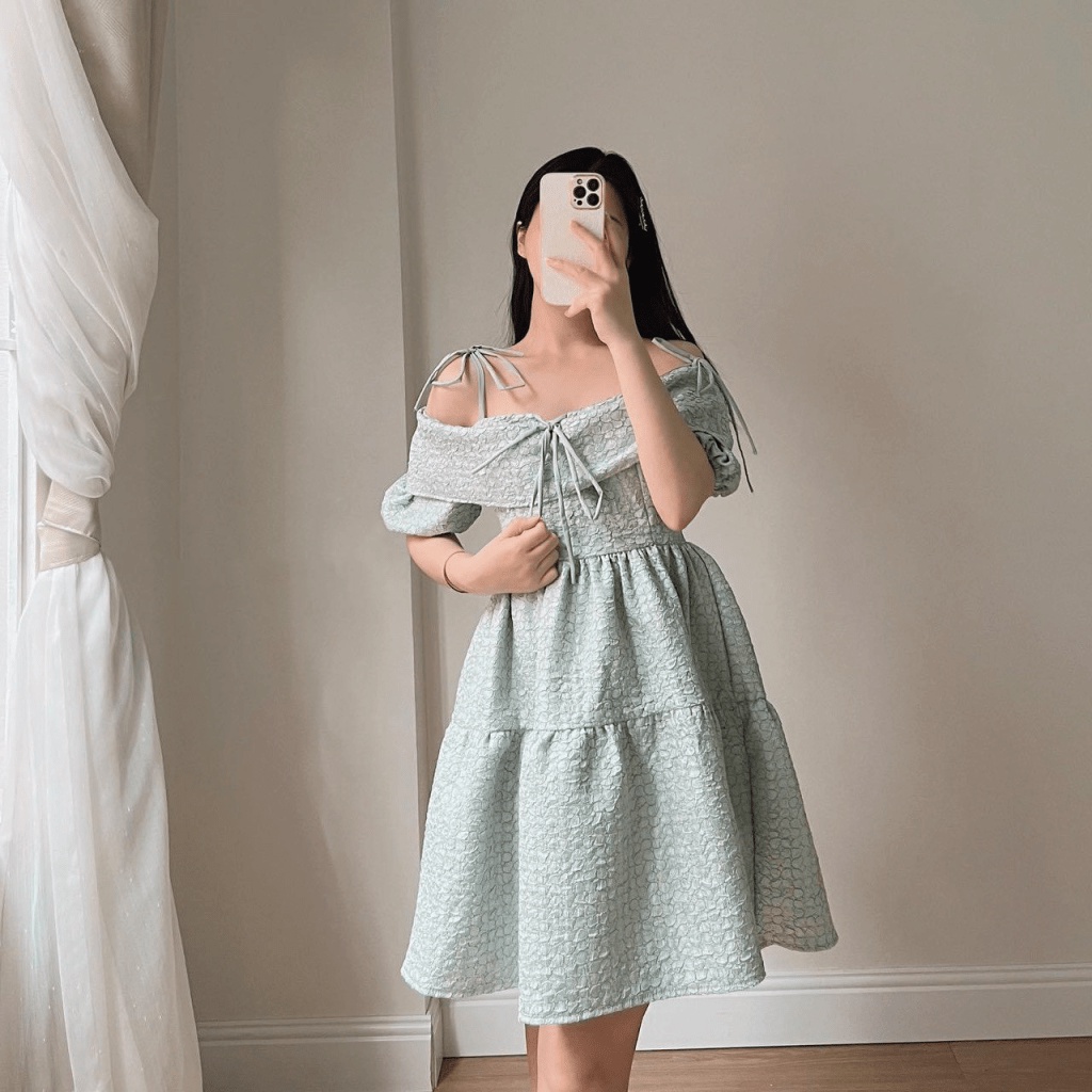 (MẪU MỚI) MẪU HOT ĐẦM XÒE NỮ BẸT VAI HÀNG THIẾT KẾ KIỂU CÔNG CHÚA CỰC HOT PU HHP FASHION