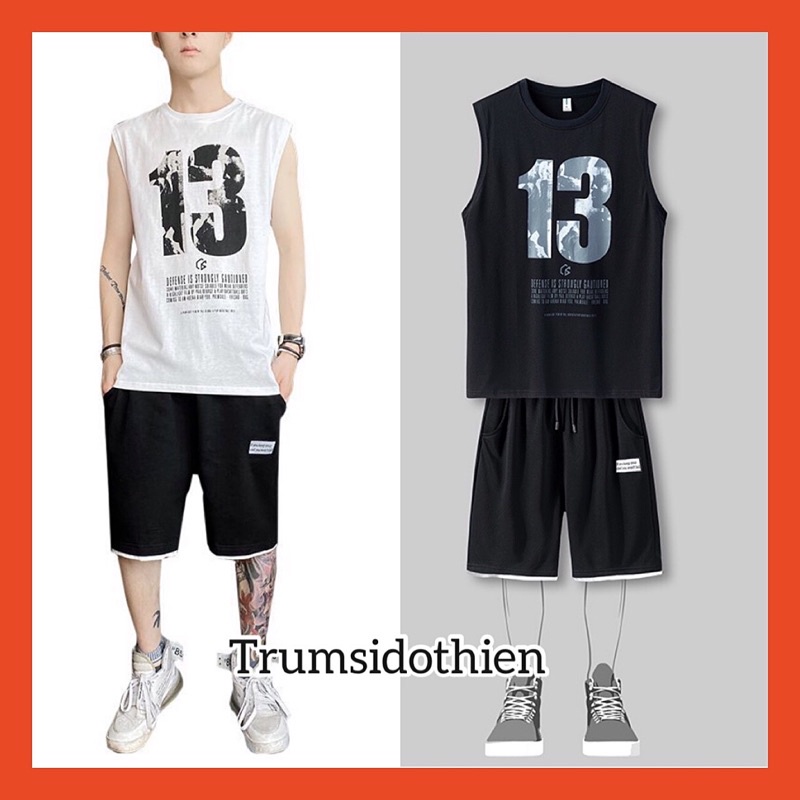 Bộ 3 lỗ, Đồ Bộ Unisex Sát Nách số 13 Siêu Mát mặc nhà ngủ thể thao tập gym