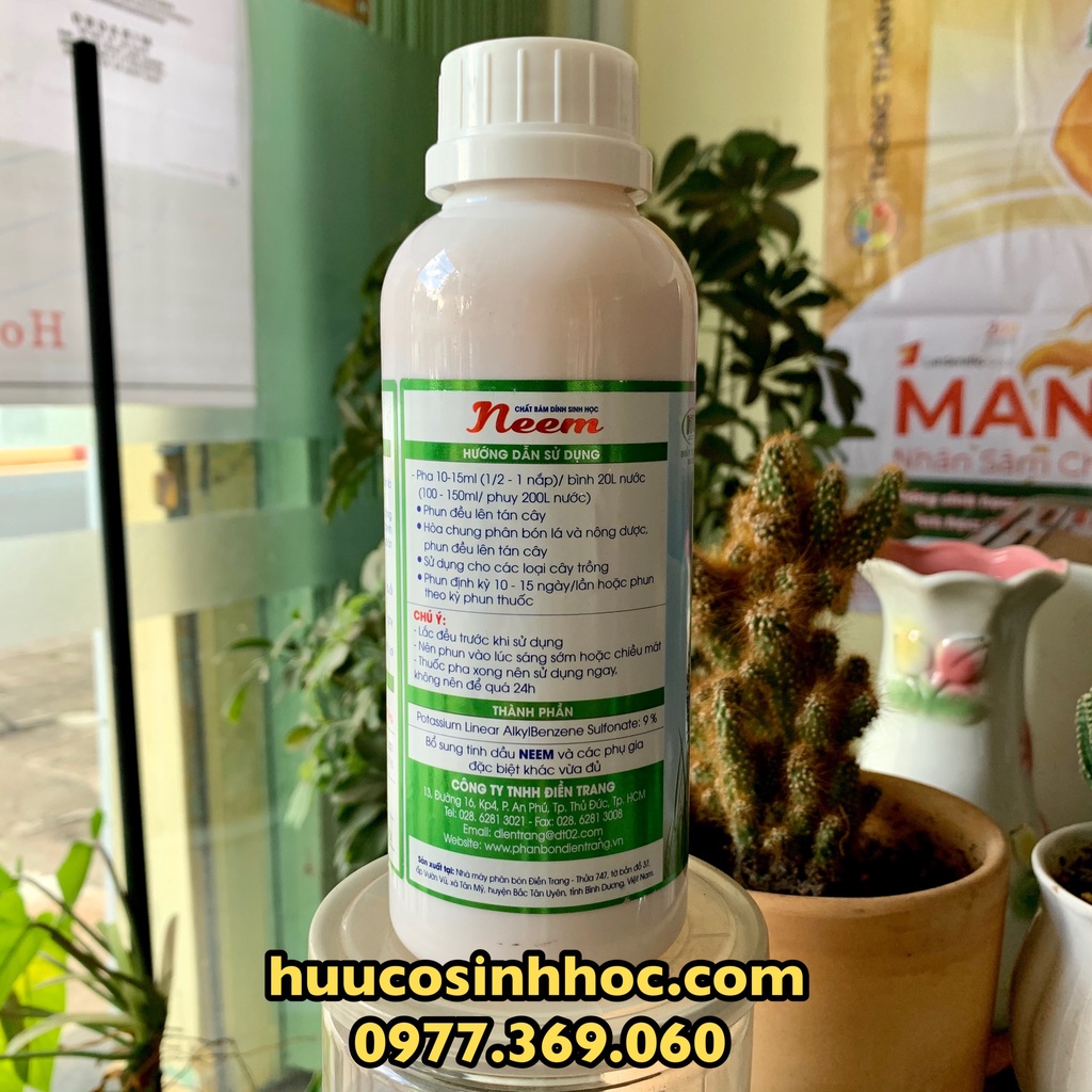 DẦU NEEM CHẤT BÁM DÍNH SINH HỌC HỮU CƠ CHAI 500ML