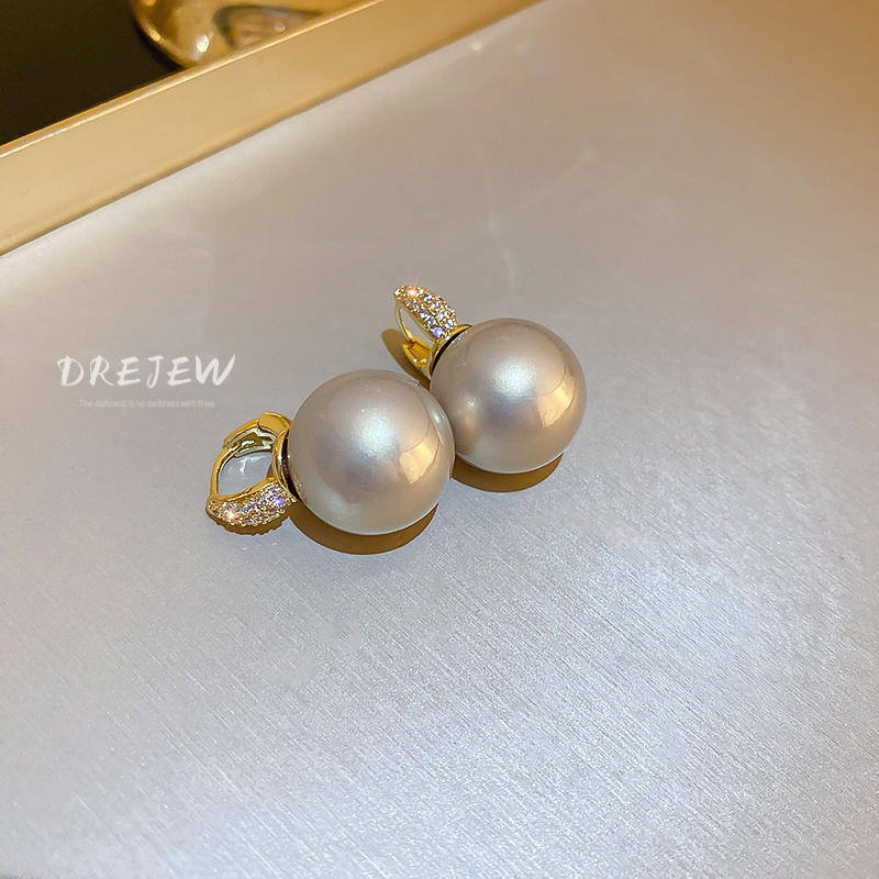 DREJEW Khuyên tai ngọc trai zircon phong cách Pháp đơn giản thời trang công sở dành cho nữ