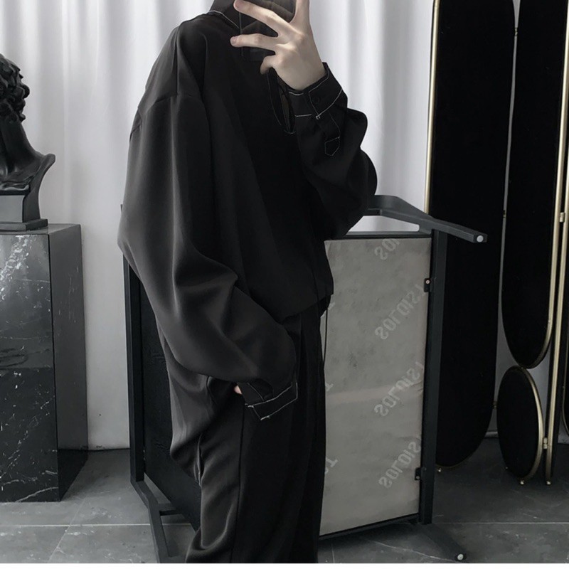 ÁO SƠMI LỤA PHỐI DÂY CỒ FORM UNISEX (kèm hình chụp thật) | BigBuy360 - bigbuy360.vn