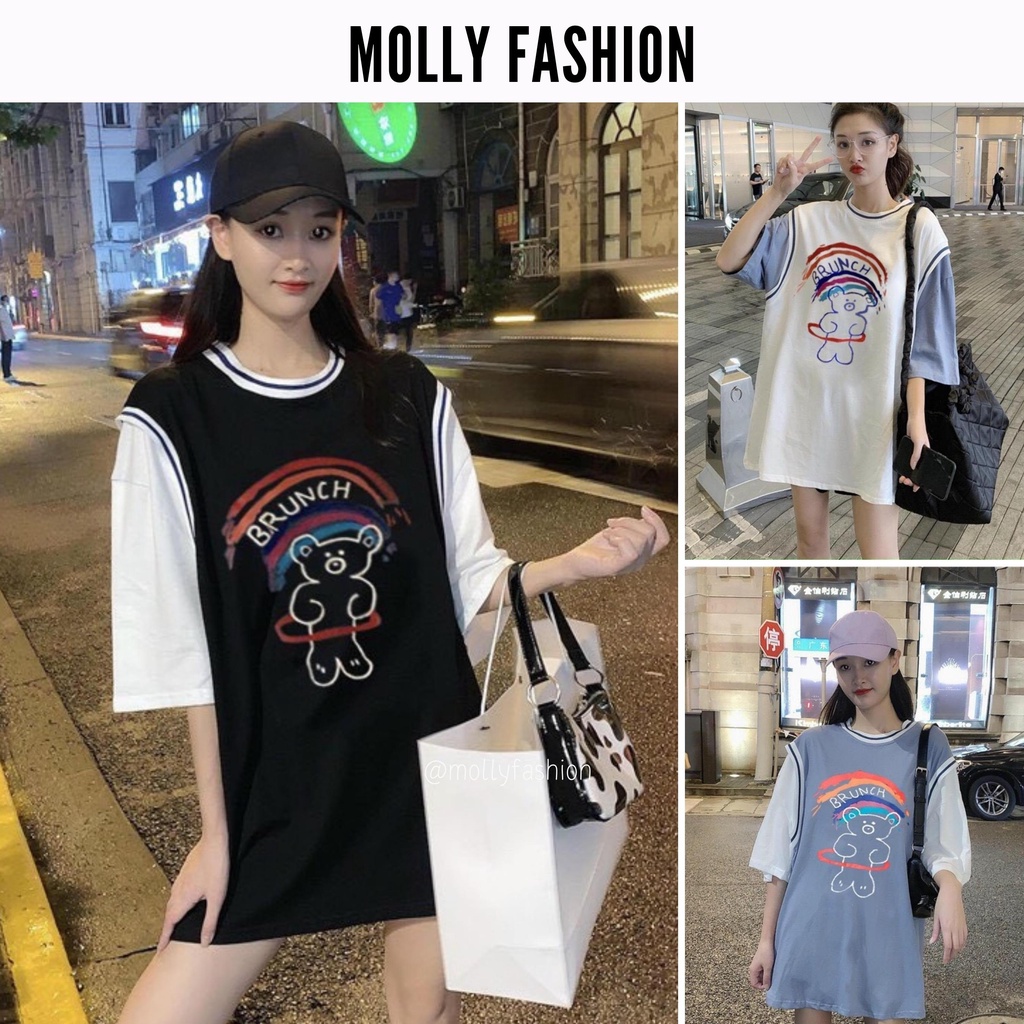 Áo thun tay lỡ Unisex form rộng Bóng rổ phối tay BRUNCH Freesize dành cho nam nữ Molly Fashion