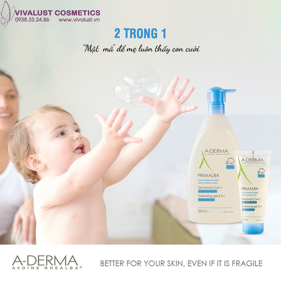 Gel Tắm ADERMA Primalba Cleansing Gel 2 In 1 (200ml) - Tắm Gội Dịu Nhẹ Cho Bé