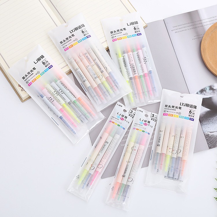 Bút dạ quang 6, 12 màu Highlight pastel LYJ, bút đánh dấu nhớ dòng cute nhiều màu marker dễ thương - Sleil Home