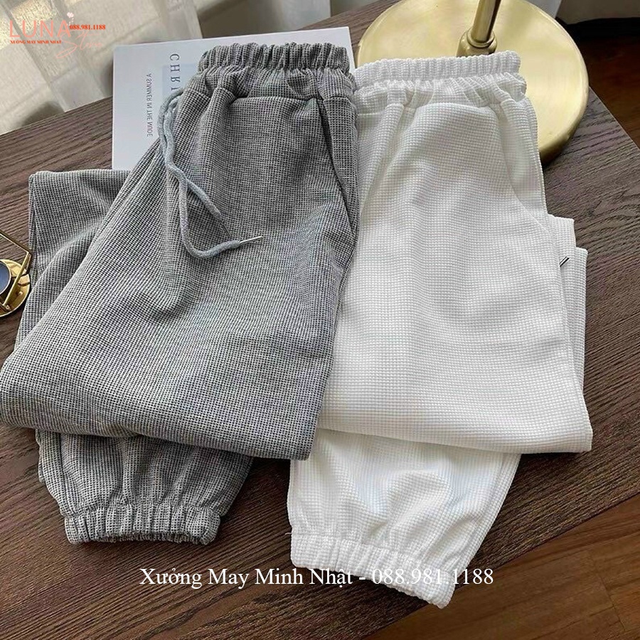 Quần Jogger Nỉ Nữ Ống Rộng Bo Gấu Cạp Chun Dây Rút Vải Tổ Ong Cao Cấp Dáng Quần Thể Thao Jogger Mặc Ở Nhà Đi Học Tập Gym