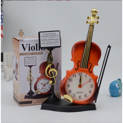 Đồng Hồ Báo Thức Để Bàn Hình Dáng Cây Đàn Violin Cổ Điển Sang Chảnh