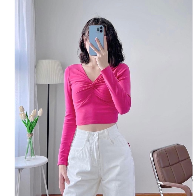 🤎Áo Thun Croptop Body Tay Dài xoắn Ngực 7 Màu [ ảnh-video thật ] PHƯƠNGSHOP1812