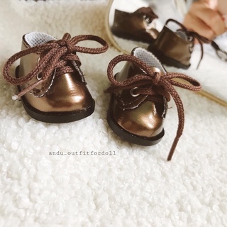 Giày Ulzzang da bóng đen và nâu cho doll búp bê 20cm