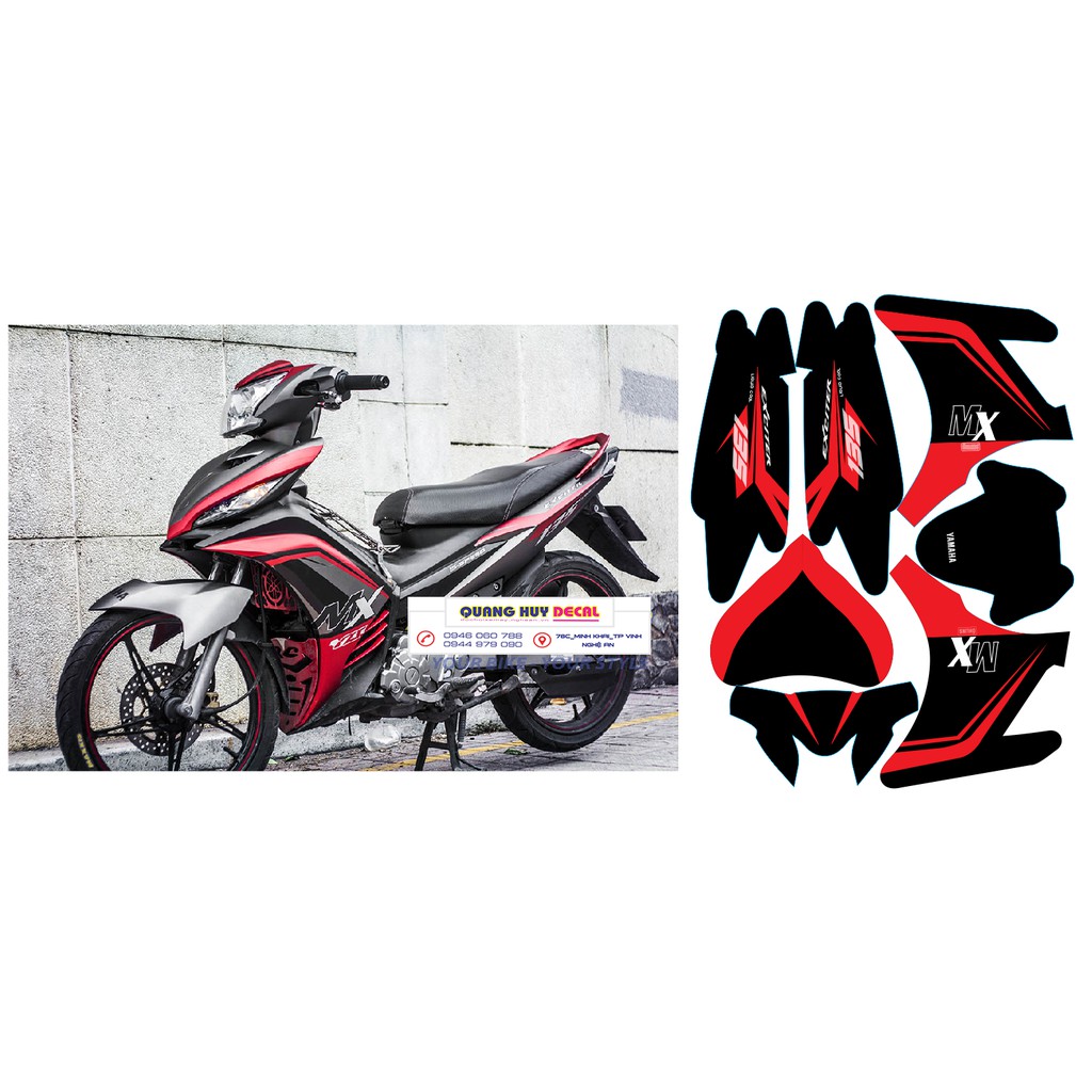 Tem trùm exciter 135 đỏ đen MX, độ team decal xe ex dán đời 2011-2014