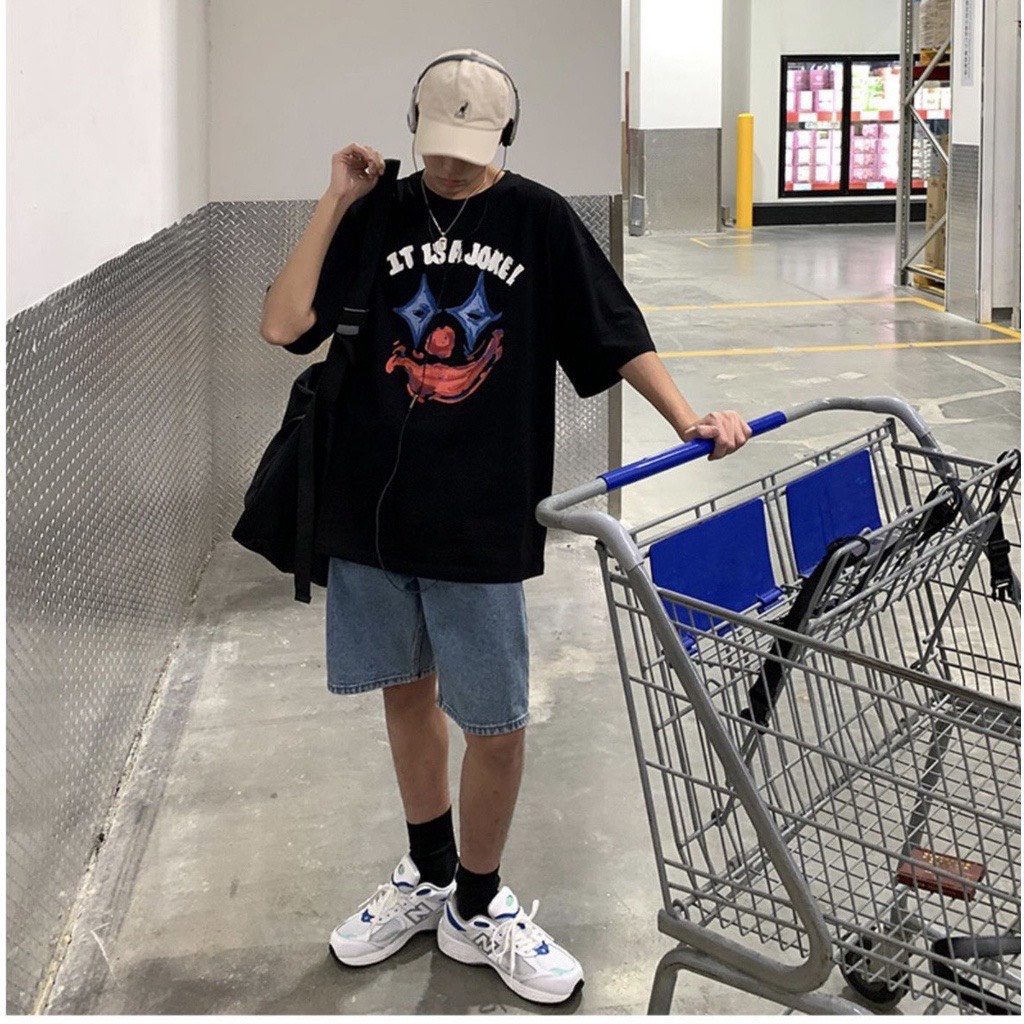 Áo thun tay lỡ,form rộng 2 màu in hình mặt quỷ trước ngực nam nữ mặc đều đẹp | BigBuy360 - bigbuy360.vn