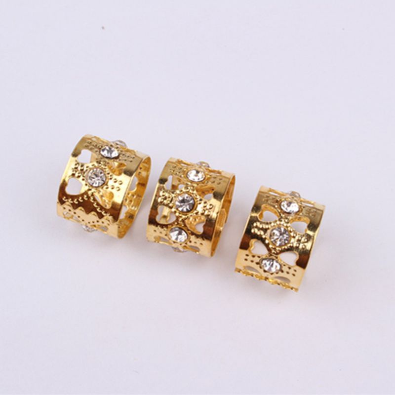 [Hàng mới về] Set 5 ống kẹp bện tóc điều chỉnh được bằng kim loại đính đá nhân tạo màu vàng/ màu bạc thời trang làm đẹp