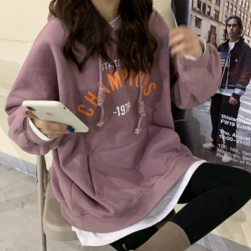 Áo Hoodies Có Nón Dài Tay In Chữ Thời Trang Hàn Quốc Mới