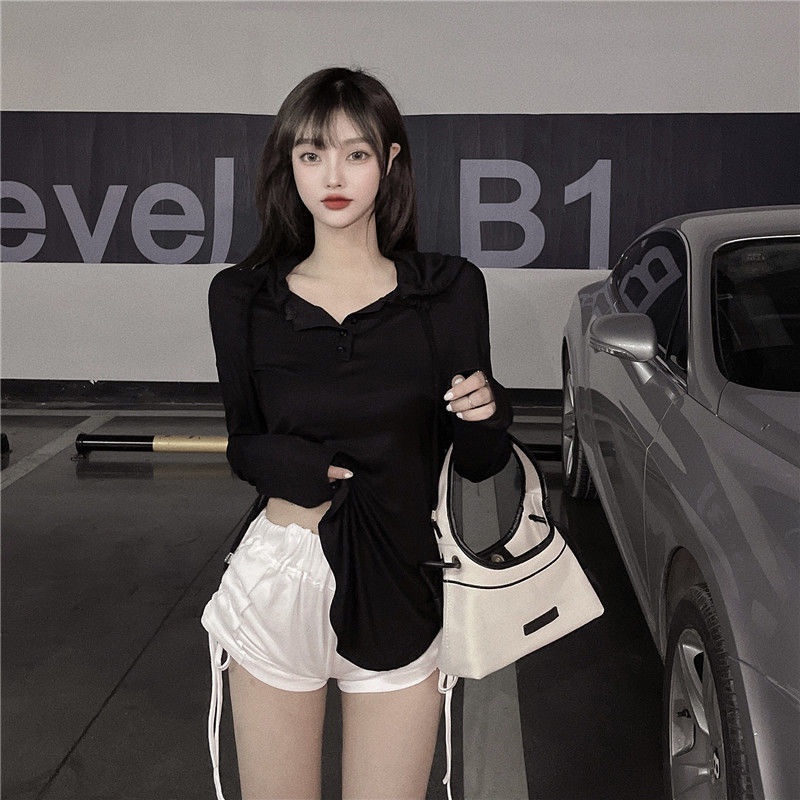 2-Piece Set Includes Sun Protector Hoodie + Fashion Drawstring High Waist Shorts For Women | BigBuy360 - bigbuy360.vn