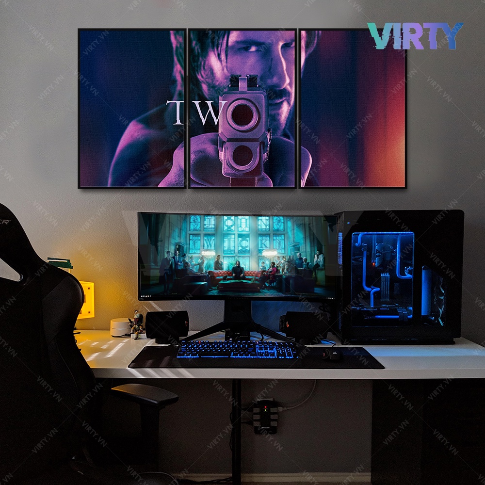 Bộ 3 Tranh treo tường phim JOHN WICK kèm khung composite VIRTY Tranh Canvas decor phòng ngủ, phòng làm việc