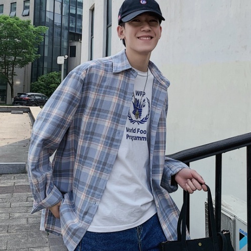 Áo sơ mi tay dài kẻ sọc caro trẻ trung thời trang phong cách Hàn Quốc cho nam