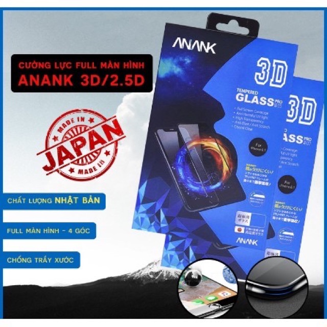 Kính cường lực Anank 3D cho iPhone 11 Pro Max/ 11/ 11 Pro/ XS Max/ XR/ XS/ 7 Plus/ 8 Plus Full màn hình chính hãng