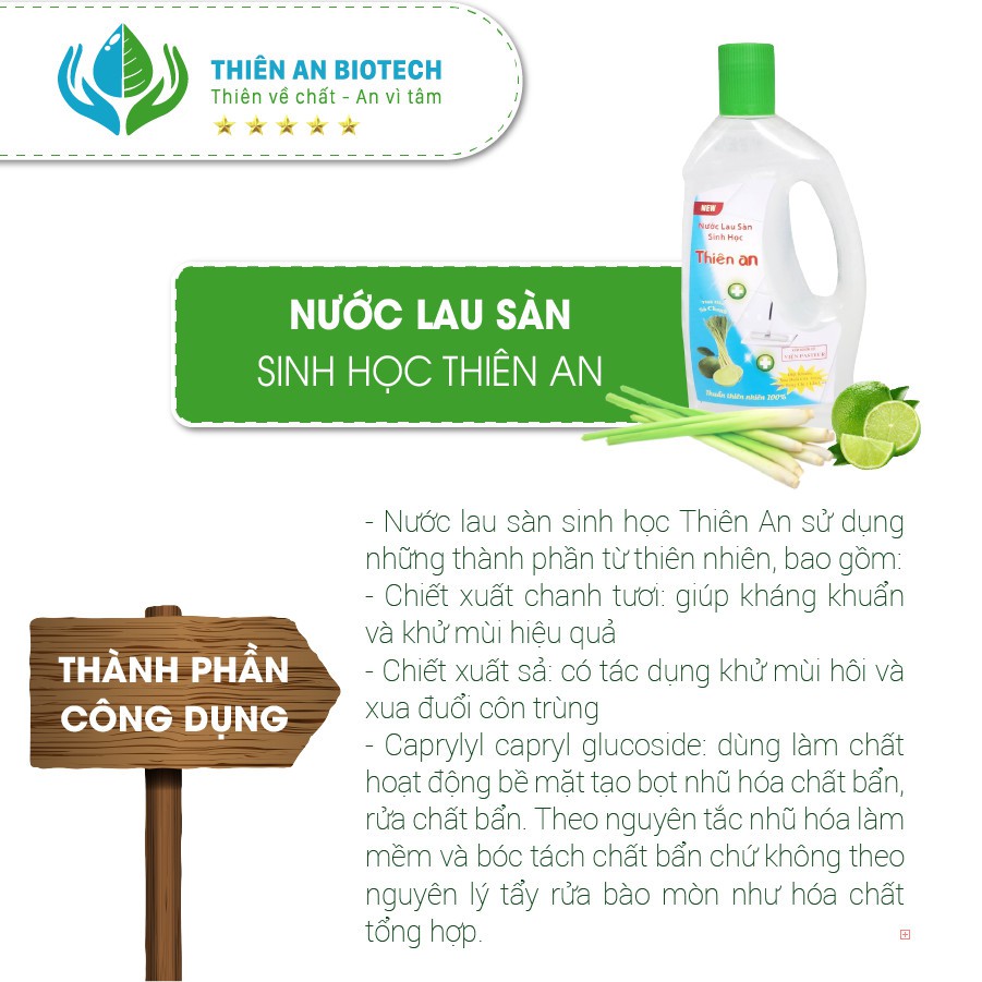 Nước lau sàn sinh học Thiên An 1 Lít - Lau các bề mặt sạch bóng và diệt khuẩn