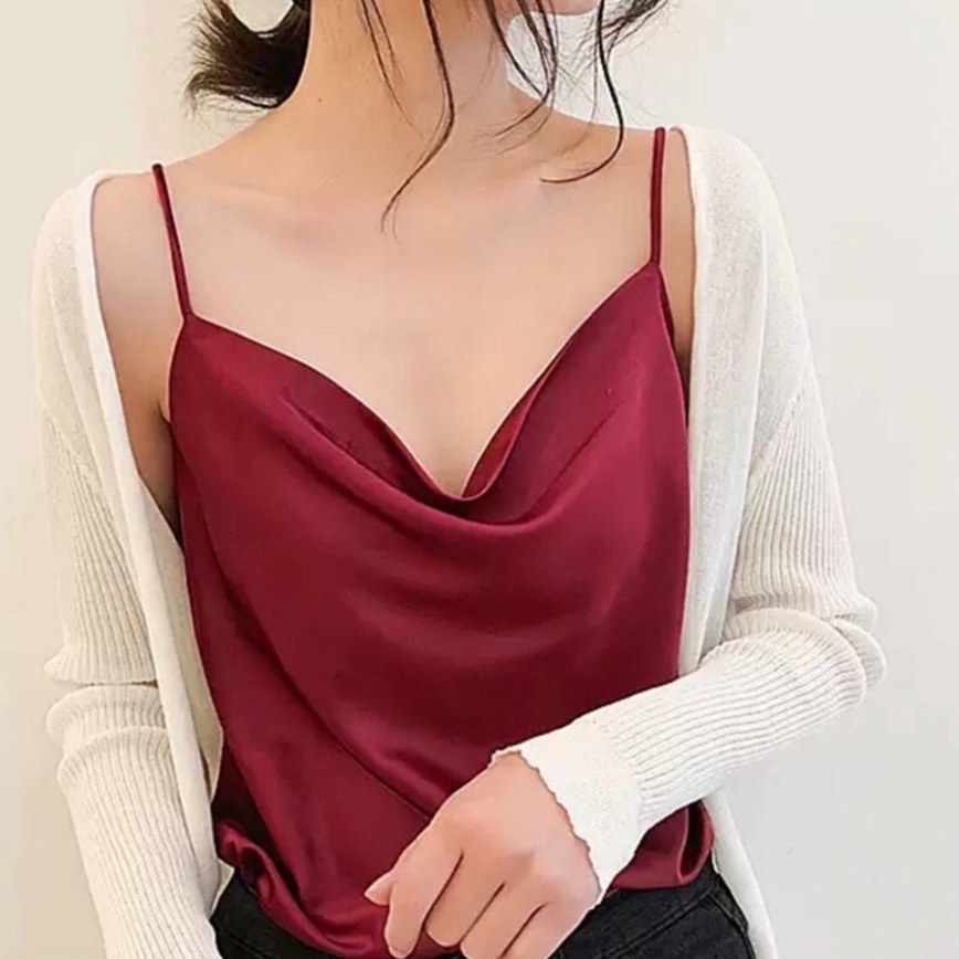 Áo hai dây nữ lụa satin kiểu cổ đổ hàn quốc đẹp dễ thương bigsize JANISA AK03 | BigBuy360 - bigbuy360.vn