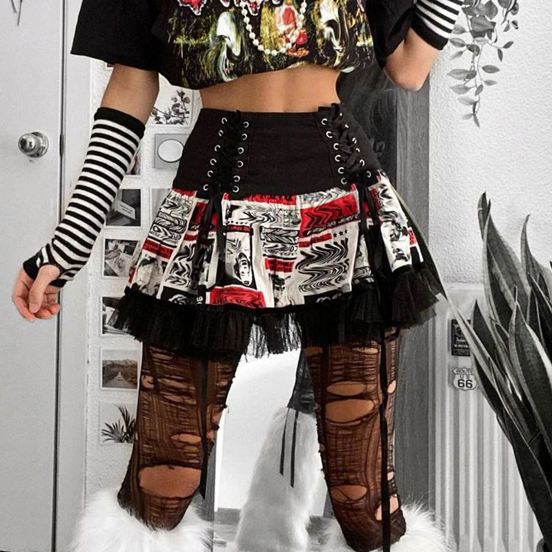 Chân Váy Y2k Biikpik Buộc Dây In Họa Tiết Phong Cách Punk Độc Đáo Thời Trang Cho Nữ