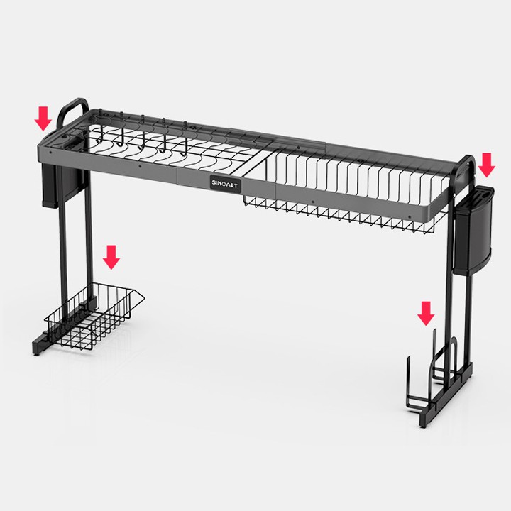Kệ giá úp đa năng dùng úp bát đĩa, để dao thìa thớt xoong nồi, đặt trên kệ bồn rửa bát, chất liệu nhôm hợp kim không gỉ