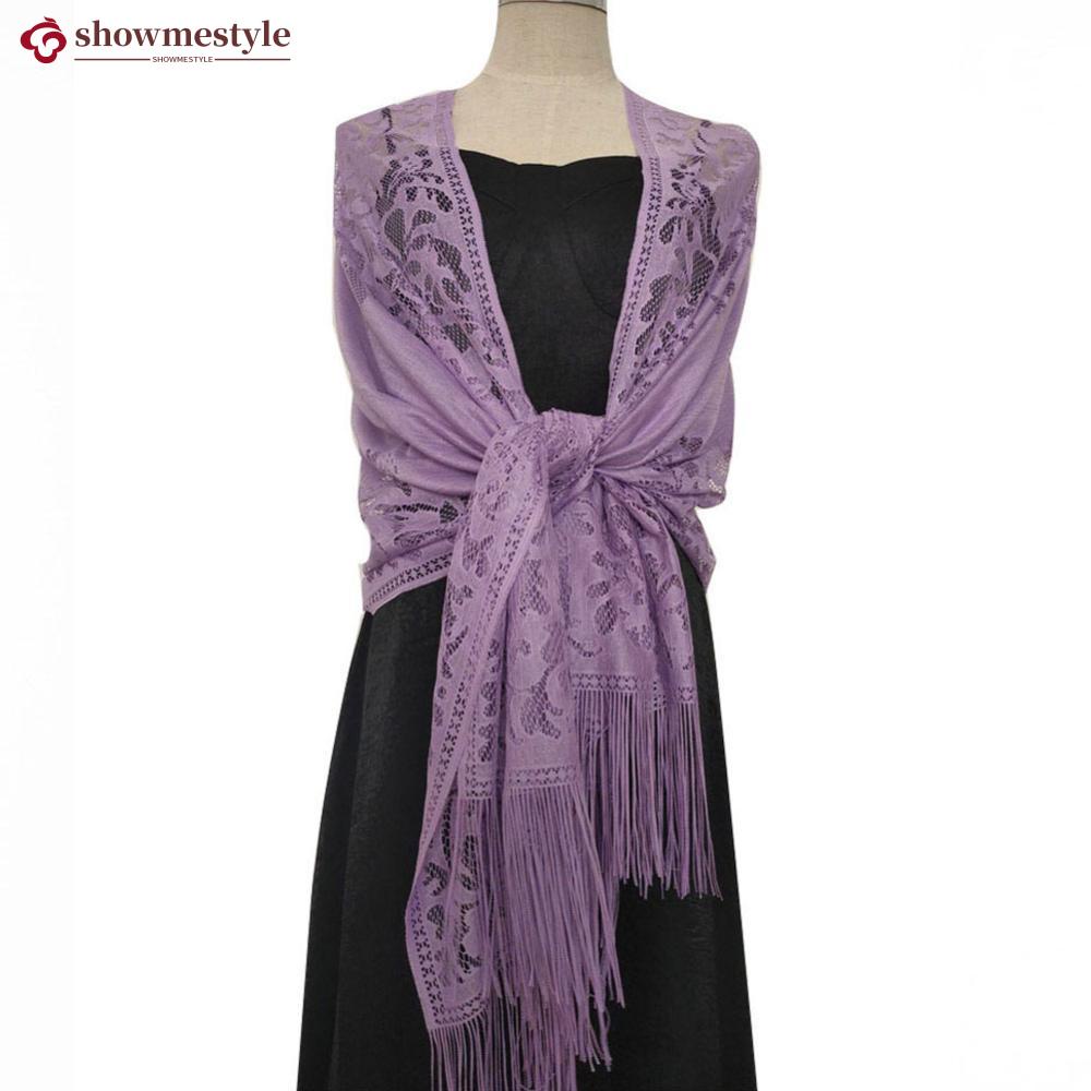 Khăn Choàng Ren Phối Tua Rua Màu Sắc Thanh Lịch Cho Nữ