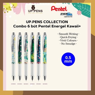 Combo 6 bút gel Pentel Energel Kawaii BLN75KW - Florals Version 2020 - Ngòi 0.5mm - Mực xanh dương (Blue)