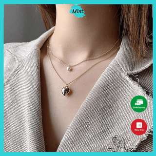 Vòng Cổ Trái Tim Hai Lớp Mảnh ❤️FREESHIP❤️ Dây Chuyền Nữ Hai Lớp Phong Cách Hàn Quốc Đơn Giản