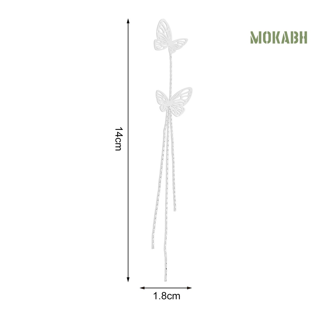 Bông Tai Dáng Dài Hai Lớp Bằng Kim Loại Hình Bướm Thời Trang Dự Tiệc Cho Nữ