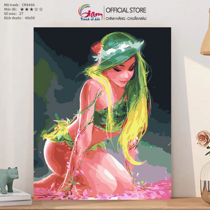 Tranh tô màu theo số Gam cô gái nàng thơ căng khung 40x50cm CN4446