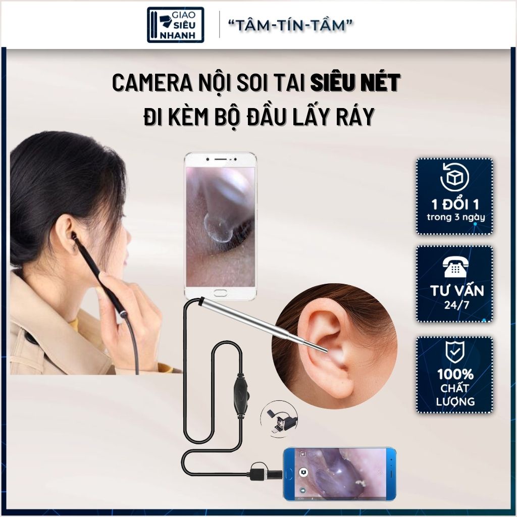 Bộ Lấy Ráy Tai Có Đèn, Camera Nội Soi Tai, Mũi, Họng Siêu Nét - An toàn - Chống nước