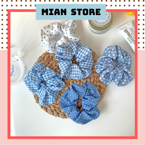 Dây chun buộc tóc Scrunchie màu xanh tươi sáng đáng yêu - S02