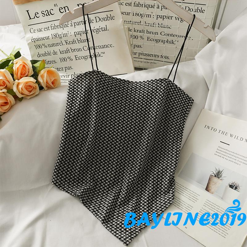 Áo Dây Nữ Ca Rô Cộc Tay Cổ Tròn Thời Trang Hàn | BigBuy360 - bigbuy360.vn
