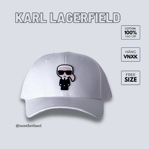 Mũ nón lưỡi trai KARL LAGERFIELD chất vải cotton Hàn Quốc cao cấp, logo cao su nổi 3D, màu đen, trắng
