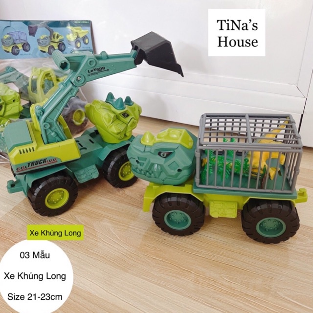 Xe đồ chơi khủng long chở thú, xe ben, xe cẩu nhiều mẫu chất liệu nhựa an toàn cho bé - TiNa’s House