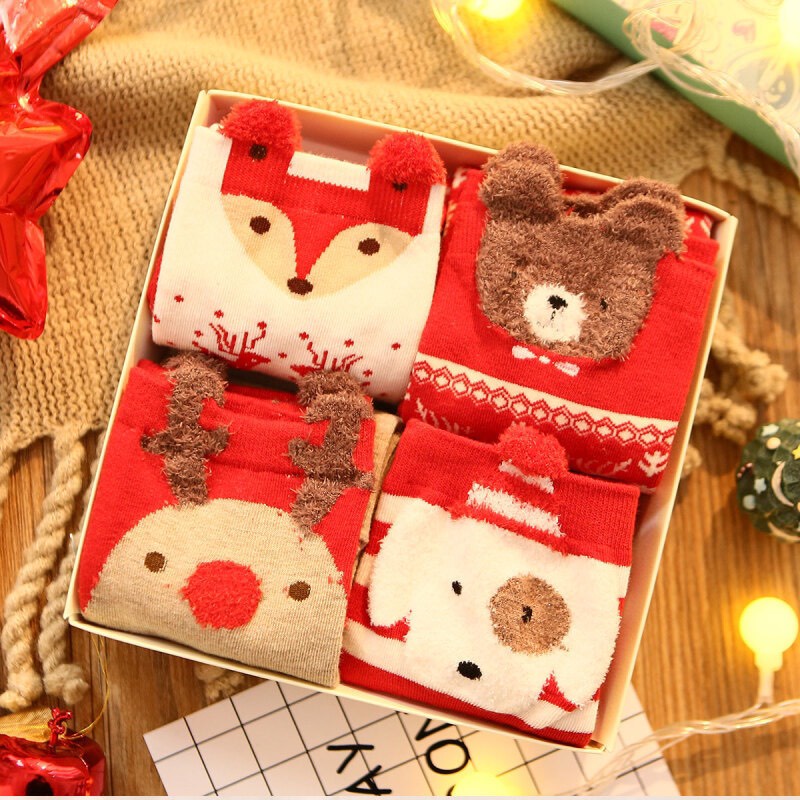 Tất Vớ họa tiết Giáng Sinh dễ thương vải cotton co dãn bền bỉ Quà tặng Noel xinh xắn