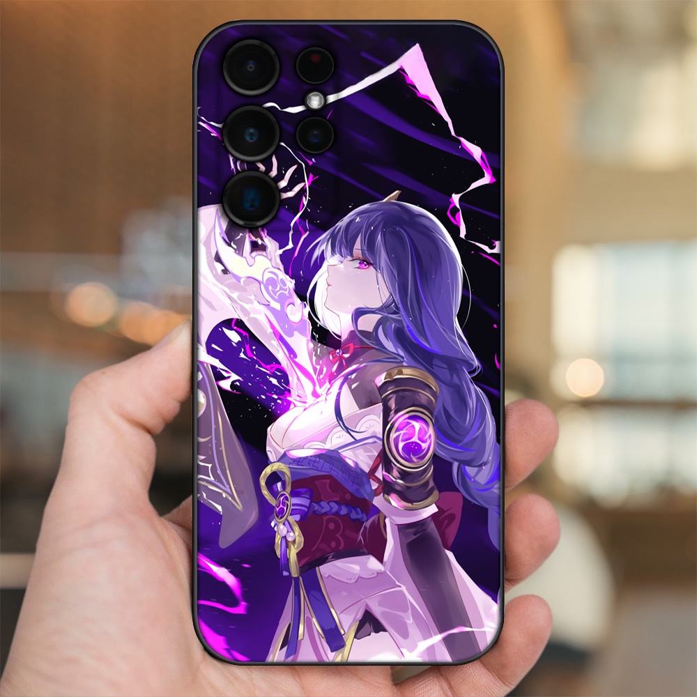 Ốp lưng Samsung S21 Ultra, S22 Ultra viền đen in hình Raiden Shogun Genshin Impact