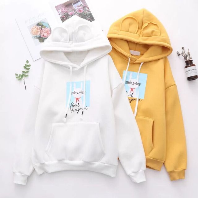 (Giá Sập Sàn) Áo Khoác Nỉ Hoodie H &amp; V Thời Trang Nữ Hình Mèo Cute mẫu nỉ mới nhất