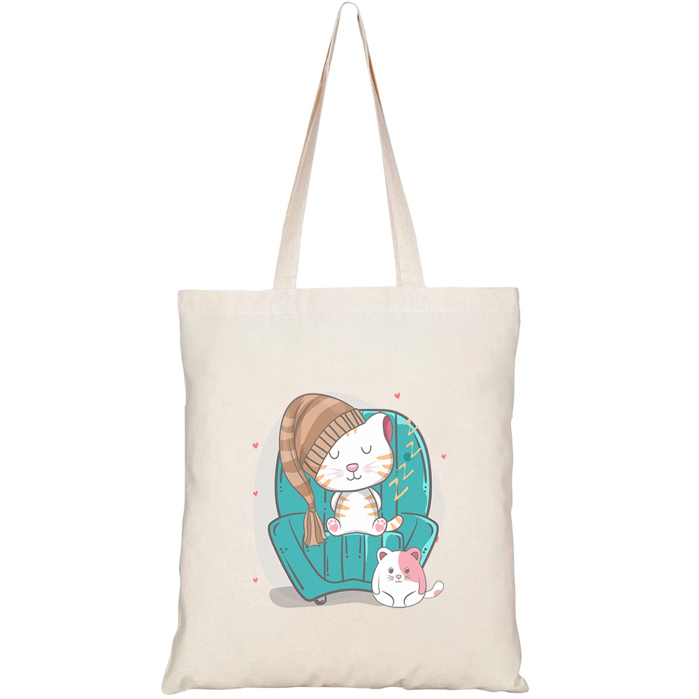 Túi vải tote canvas HTFashion in hình cute cat seamless pattern illustration card HT219