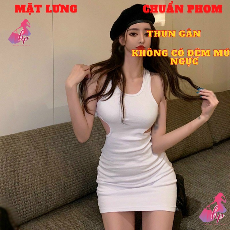 Váy đầm khoét hở eo lưng nữ 3 lỗ sát nách dáng ngắn ôm body thun gân mịn dự tiệc sang chảnh thời trang sexy alohashop91
