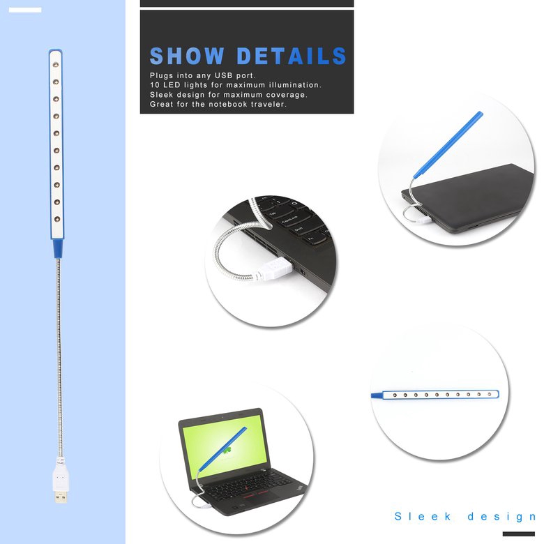Đèn LED USB nhỏ gọn 10 bóng linh hoạt tiện dụng cho máy tính xách tay/để bàn | BigBuy360 - bigbuy360.vn